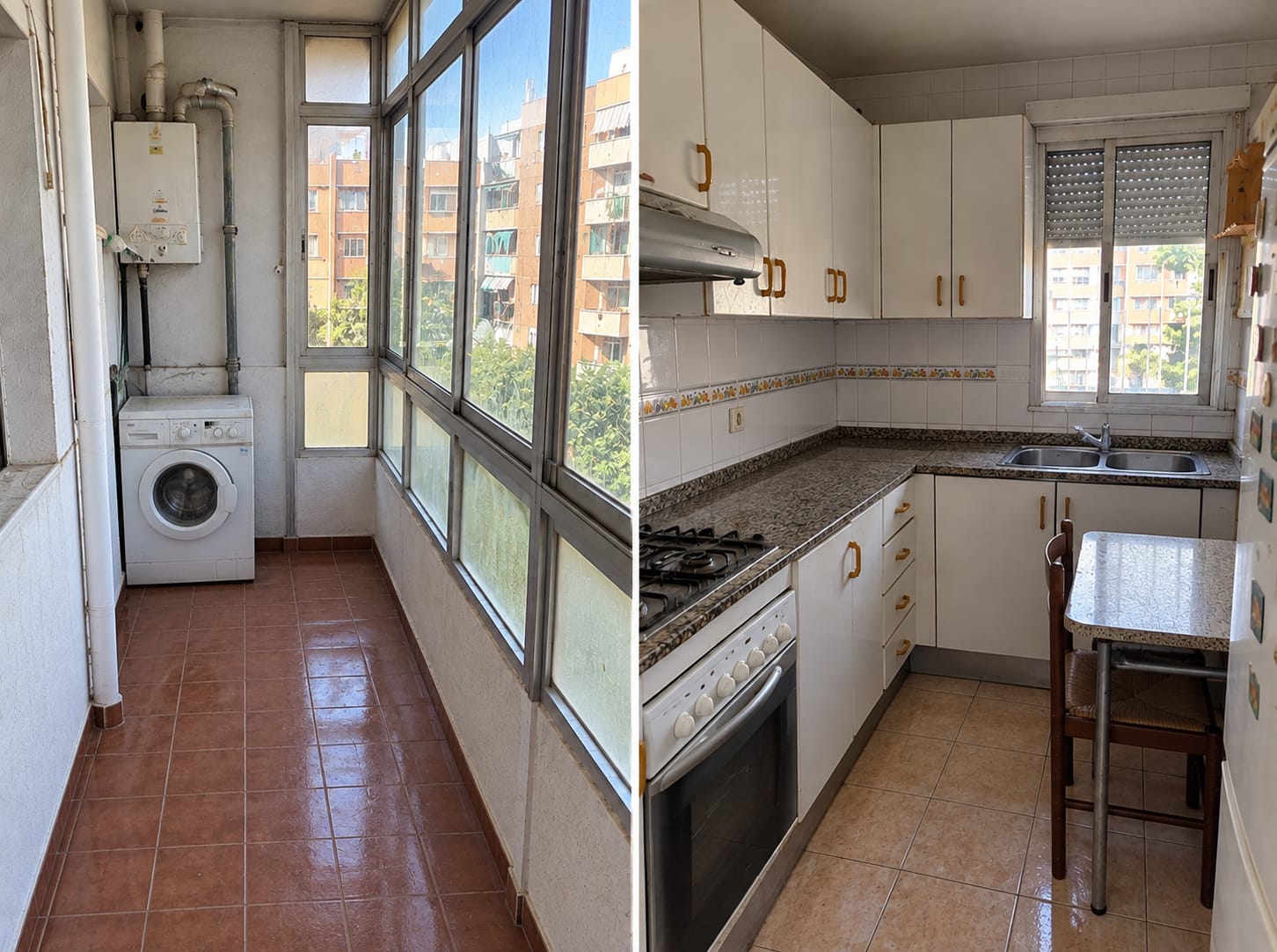 Cocina después de la limpieza en Cunit; imagen orientada para comparar